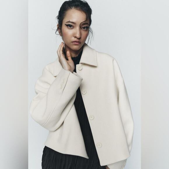 Zara MANTECO Short Wool Coat Size Medium - Picture 6 of 14